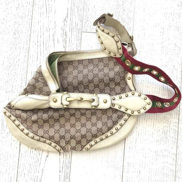 GUCCI GG Canvas & Leather Studded Hobo Bag